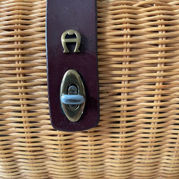 Vintage 60's 70's ETIENNE AIGNER Wicker Rattan Handbag with Leather Strap Brown - Picture 14 of 15